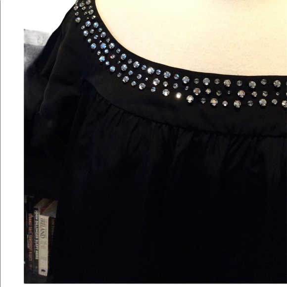 DKNY Black Satin Full Dress with Rhinestones Sz 14 - Picture 4 of 5